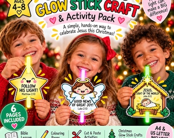 Christmas Glow Stick Craft for Kids, Jesus Is the Light Sunday School Christmas Bible Lesson & Nativity Activity Pack