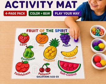 Fruit of the Spirit Activity Mat Printable, Galatians 5:22–23 Bible Activity for Sunday School, VBS & Homeschool
