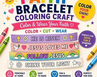 Color & Wear Your Faith Bracelet Craft, Christian Printable for Kids, Sunday School Coloring Activity PDF