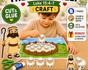 The Lost Sheep Bible Craft | Luke 15:4–7 Sunday School Activity | Cut & Glue Printable | Bible Puppets for Kids