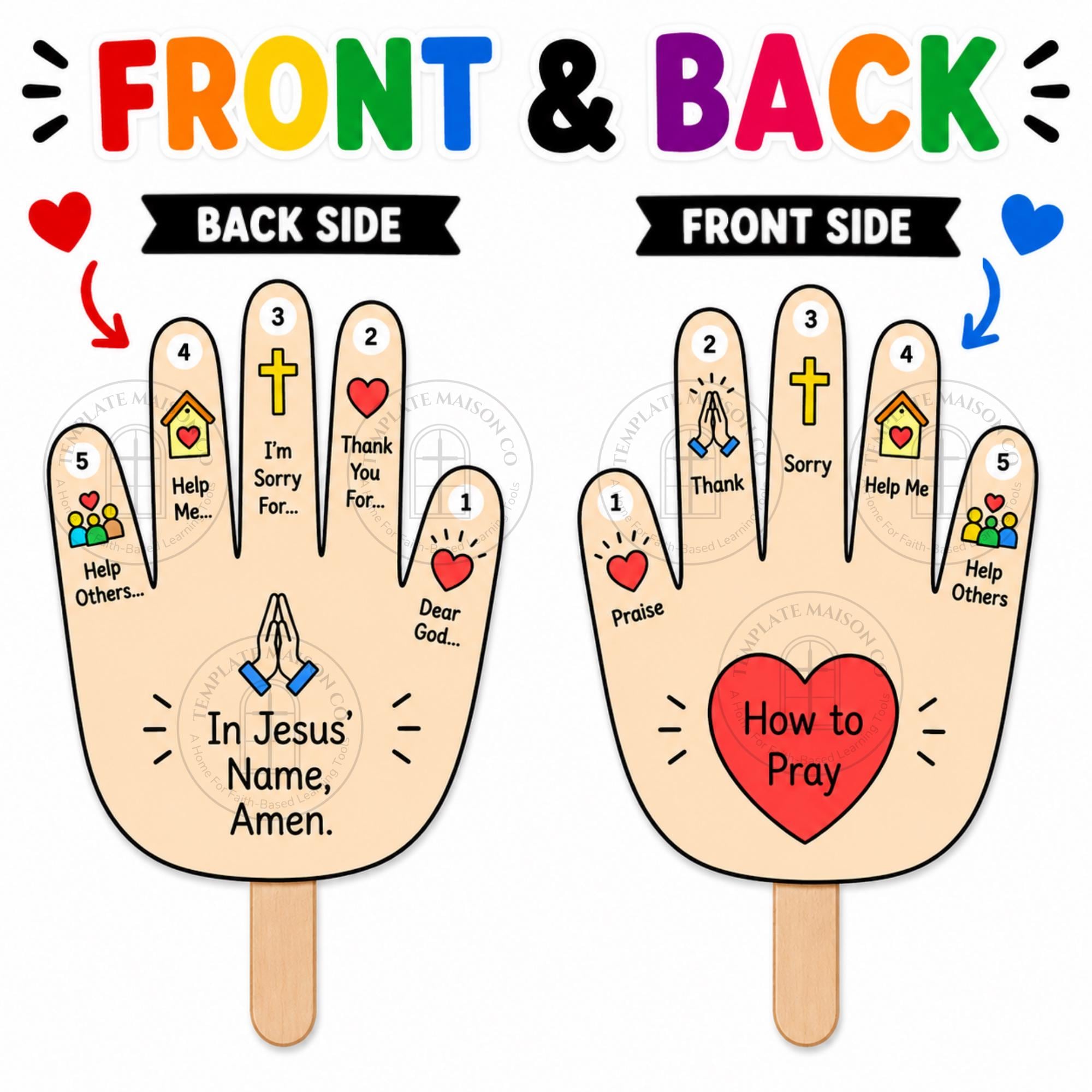 How to Pray Craft for Kids, 5 Finger Prayer Hand Fan Printable, Sunday ...