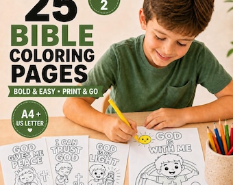 Bold Easy Bible Coloring Pages for Kids, Faith Activity (Digital Download)
