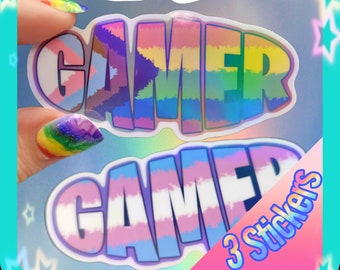 3 Gamer pride stickers for water bottle, laptop, skateboard