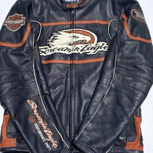 Harley Davidson Screamin&#39; Eagle Leather Jacket: Vintage Motorcycle Gear