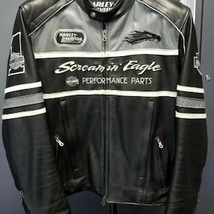 Men&#39;s Harley Davidson Screamin&#39; Eagle Leather Jacket: Vintage Motorcycle Gear