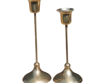 Vintage Brass Candlestick Holder Pair: Taper Candles