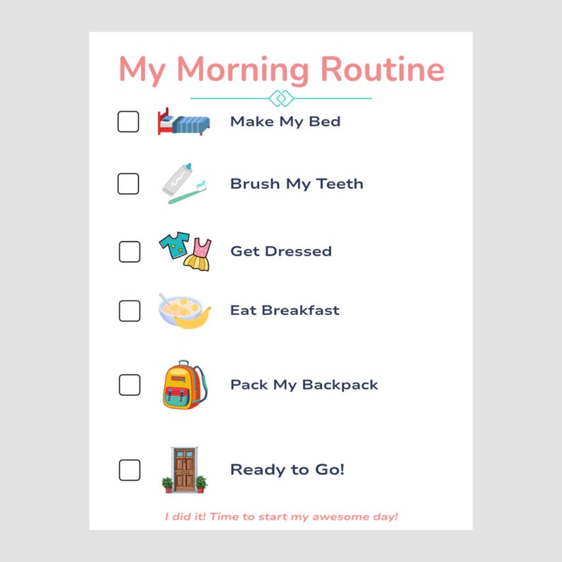 ADHD Morning Routine Chart Printable | Autism Visual Schedule for Kids ...