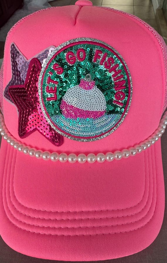 Women’s Pink Trucker Hat with Turquoise Bead Trim Pink and Turquoise Trucker Hat - Etsy main image 2