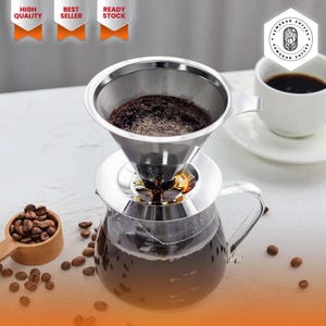 V60 Stainless Steel Coffee Dripper: Reusable Pour Over Filter