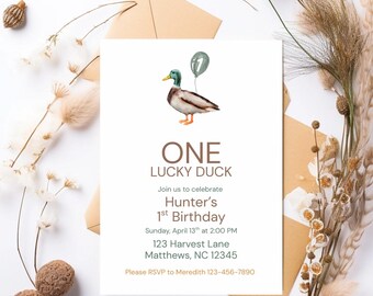 Mallard Duck 1st Birthday Invitation: Editable Template (Digital Download