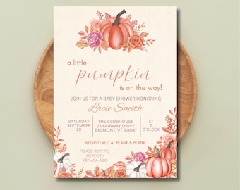 Pumpkin Baby Shower Invitation: Watercolor Fall Theme (Digital Download, Editable Template)