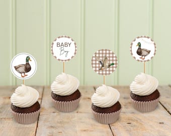Duck Baby Shower Cupcake Toppers | Rustic Gingham Print (Digital Download)