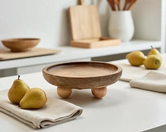 Handcrafted Wooden Footed Display Tray – Elevated Serving Board, Rustic Pedestal Stand for Kitchen, Coffee Table, or Home Decor