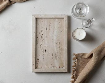 Natural Travertine Stone Trays – Modern Minimalist Serving & Display Platters for Kitchen, Bathroom, Coffee Table + Home Decor
