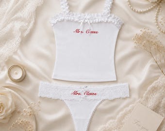 Personalized Bride Lingerie Set, Custom Mrs Lace Underwear, Bridal Pajamas, Wedding Morning Gift Box, Honeymoon PJ Outfit