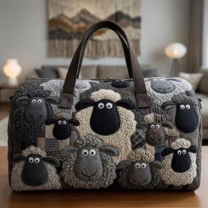 Mala de viagem acolchoada com estampa de ovelha fofa, bolsa de fim de semana com patchwork de animais de fazenda, bolsa de viagem rústica para casa de campo, presente para amantes de ovelhas