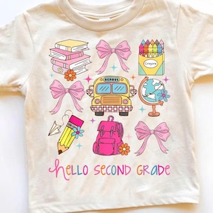 Hola, maestra de segundo grado, coqueta, lazo, regreso a clases, niñas PNG
