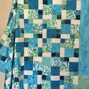 Handmade Lap Quilt – Ocean Blue Patchwork Throw Blanket