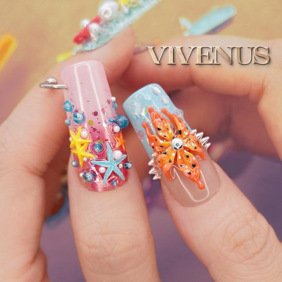 3D Ocean Theme Press on Nails: Tropical Summer Hot Nail Art - Etsy