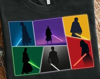 Star Wars Shirt Galaxy Lichtschwert Collage T-Shirt Unisex Fan T-Shirt mit Jedi Sith Canon Lichtschwerter Nerdy Space Babatt Tee Hochwertige Baumwolle