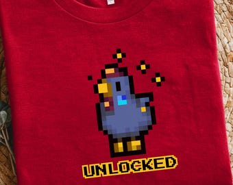 Camiseta de Stardew Valley para gamers / Camiseta de arte pixelado de pollo azul desbloqueado
