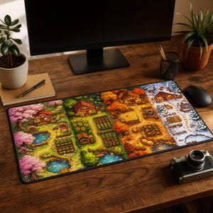 Stardew Valley Desk Mat Four Seasons Farm Pixel Art Gaming Mouse Pad XXL Extended Keyboard Pad Cozy Cottage Gamer Setup Gamer Gifts Idea image 7