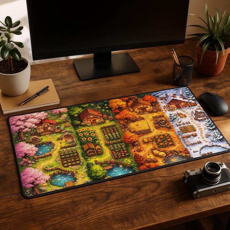 Stardew Valley Desk Mat Four Seasons Farm Pixel Art Gaming Mouse Pad XXL Extended Keyboard Pad Cozy Cottage Gamer Setup Gamer Gifts Idea image 7