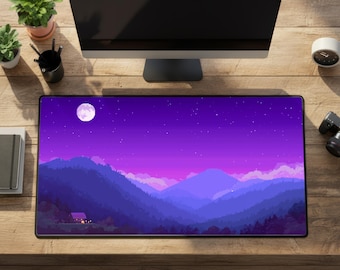 Alfombrilla de escritorio Stardew Valley Night Pixel Gamer, alfombrilla de ratón para juegos de 8 bits, alfombrilla de ratón XXL Pixel Art extragrande, alfombrilla de teclado extendida para juegos