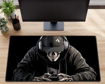 Skeleton Gamer Desk Mat: Edgy Controller Art, XXL Gaming Mousepad, Dark Setup Accessory