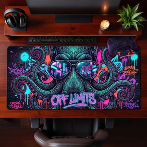 Neon Octopus Graffiti Art Schreibtischmatte Urban Graffiti Maus Pad Gaming Office Workspace Geschenk