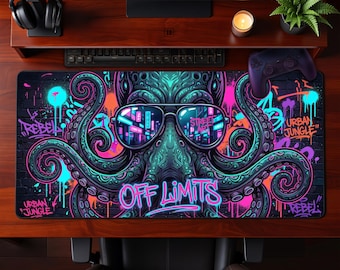 Podkładka pod mysz Neon Octopus Graffiti Art Desk Pad Urban Graffiti Extended Gaming Office Workspace Gift