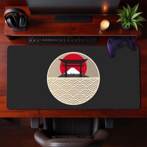 Alfombrilla de ratón tradicional japonesa con puerta Torii, monte Fuji, sol rojo y olas, estética asiática, tapete de escritorio para juegos, oficina, decoración del hogar, regalo