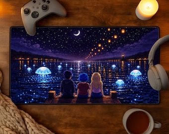 Pixel Art Desk Mat Dance of The Moonlight Jellies Stardew Valley Mousepad XXL Pixel Jellyfish 8 Bit Gaming Setup Decor Sebastian Haley Emily