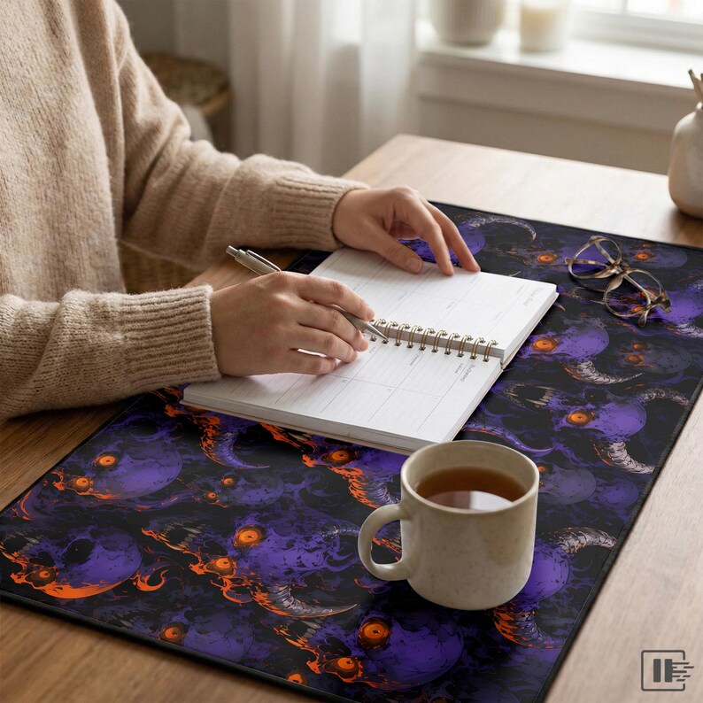Silver Keyboard Mat Purple Demon Skulls Desk Mat Dark Fantasy Horror Mouse Pad Satanic ...