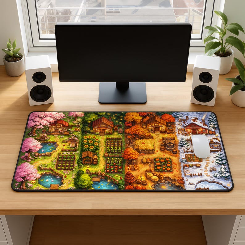 Stardew Valley Desk Mat Four Seasons Farm Pixel Art Gaming Mouse Pad XXL Extended Keyboard Pad Cozy Cottage Gamer Setup Gamer Gifts Idea image 9