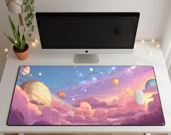 Pastel Galaxy Gaming Mouse Pad XXL | Aesthetic Pink Sky Desk Mat for Gaming Work Streaming | Kawaii Desk Decor Extended Mousepad Gamer Gift