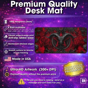 Gothic Gaming Mousepad XXL, Satanic Desk Mat with Pentagram and Ritual Runes, Large Extended Mouse Pad for Gaming, Streaming, and Desk Decor image 3