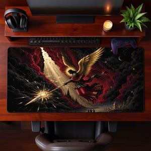 Majestic Dark Angel Fantasy Schreibtischmatte Erzengel Gothic Gaming Mauspad Celestial erweiterte Matte Einzigartiger Arbeitsplatz Bürodekor