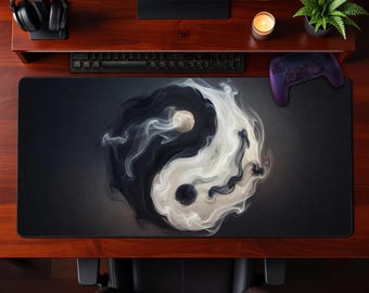 Alfombrilla de escritorio con diseño etéreo de humo y equilibrio Yin Yang, alfombrilla de ratón para juegos estilo zen, ideal para la oficina o como regalo.