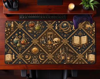 Podkładka pod mysz Vintage Alchemy Desk Mat Mystic Occult Potion Skull Raven Celestial Extended Pad Dark Academia Gaming Office Workspace Gift