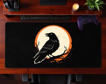 Podkładka pod mysz Mystic Raven Moon na biurko Gothic Crow, rozszerzona, do gier, do biura, do pracy, prezent