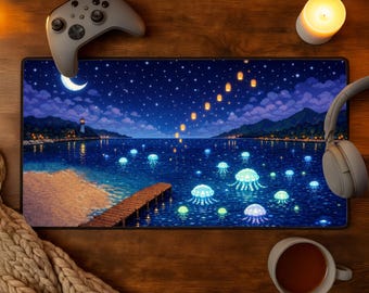 Pixel Art Desk Mat Dance of The Moonlight Jellies Stardew Valley Mousepad XXL Pixel Jellyfish Moon 8 Bit Gaming Setup Decor PC Gamer Gifts