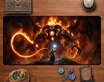Gandalf vs Balrog Desk Mat - Lord of The Rings Moria Bridge Battle Scene Khazad Dum Epic Fantasy Gaming Mousepad Large Office Decor Gift