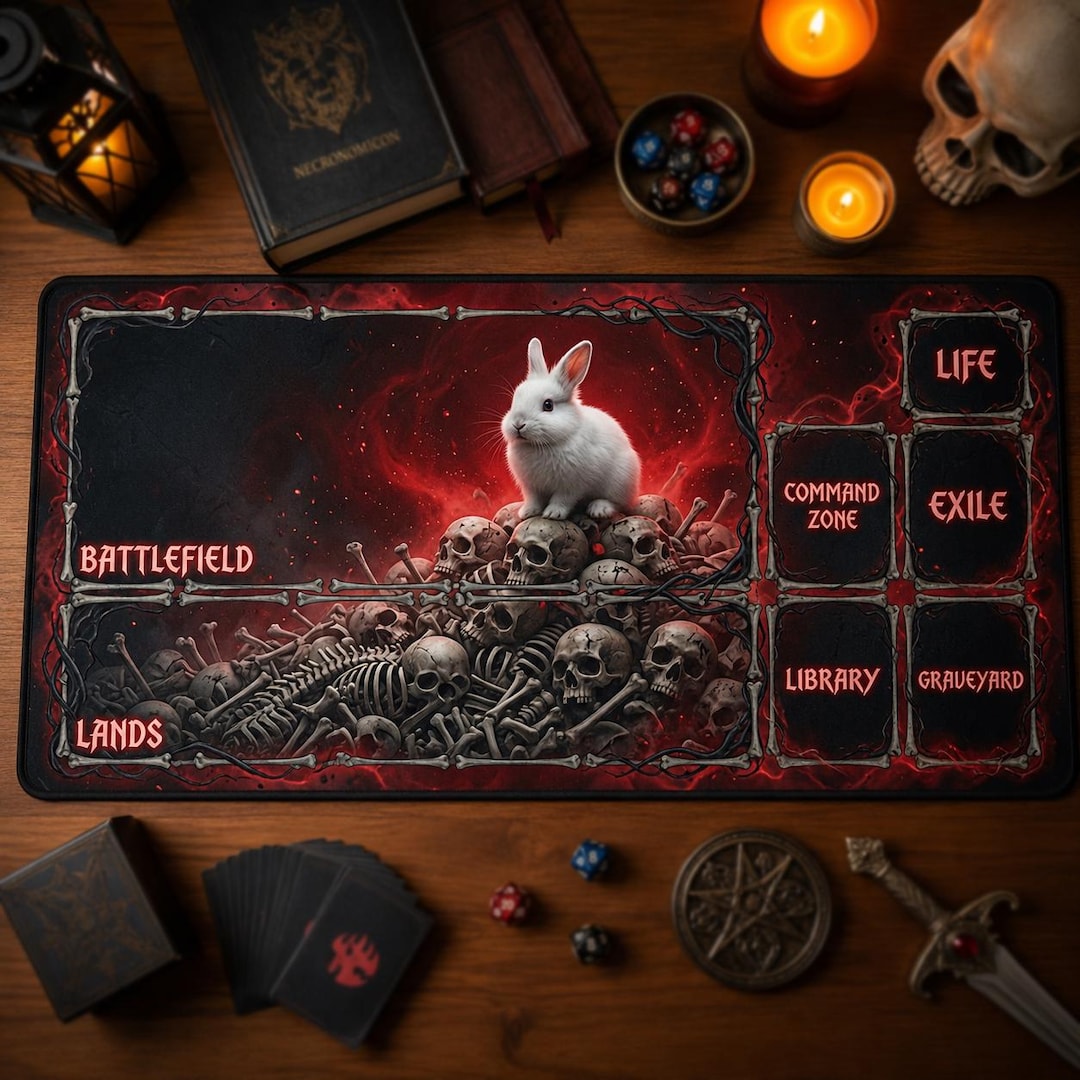 Funny MTG Playmat Killer Bunny Commander Playmat With Zones Magic