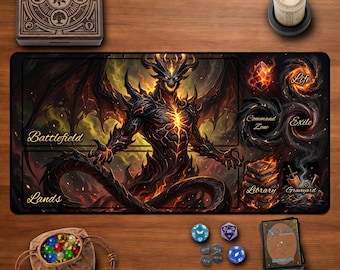 Fiery Demon MTG Playmat Desk Mat TCG Game Zone Mousepad Dark Fantasy Gamer Gift Magic The Gathering Dragon Beast Battle Station