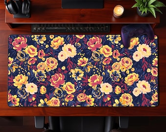 Żywa kwiatowa podkładka na biurko z motywem północnego ogrodu, botaniczna sztuka w miejscu pracy, podkładka pod mysz, prezent na Dzień Matki, prezent do biura