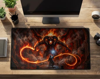 Lord of The Rings Desk Mat Balrog vs Gandalf Moria Bridge Khazad Dum Gaming Mousepad Fantasy Art Movie Scene Gift