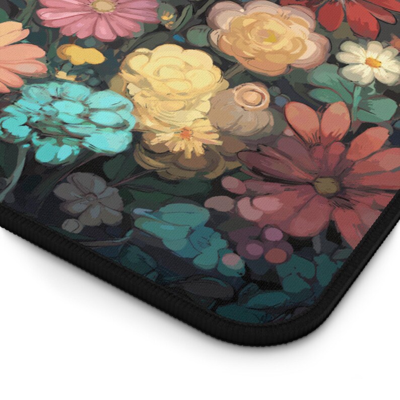 Alfombrilla de escritorio floral con gato negro, alfombrilla de ratón para juegos de anime Cottagecore XXL imagen 2