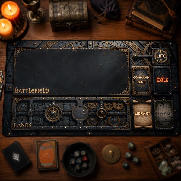 Steampunk MTG Playmat Magic The Gathering Mat with Zones Large 16x32 Inch Desk Mat Steampunk Game Mat TCG Playmat Gamers Gift
