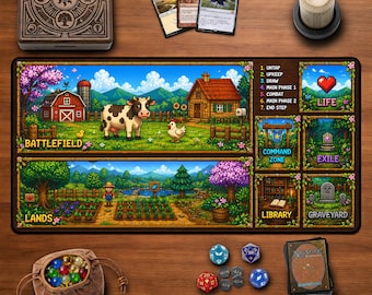Tapis de jeu Stardew Valley MTG Magic The Gathering TCG Pixel Farm Tapis de bureau confortable pour gamer Cadeau style Stardew Valley